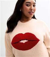 Women's Cream Lip Illustration Jumper New Look