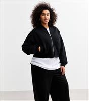 Women's Plus Size Black Zip Up Cropped Bomber Jacket Curves New Look