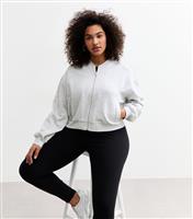 Women's Plus Size Light Grey Zip Up Cropped Bomber Jacket Curves New Look