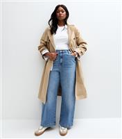 Women's Plus Size Blue Elasticated Waist Wide Leg Jeans Curves New Look