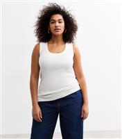 Women's Plus Size White Ribbed Scoop Neck Vest Curves New Look