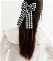 Black Gingham Bow Hair Slide New Look