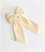 Cream Textured Bow Hair Slide New Look