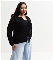 Women's Plus Size Black Open Knit Tie Front Cardigan Curves New Look