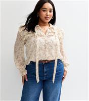 Women's Plus Size White Floral Print Ruffle Trim Blouse Curves New Look