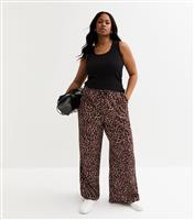 Women's Plus Size Brown Textured Animal Print Wide Leg Trousers Curves New Look