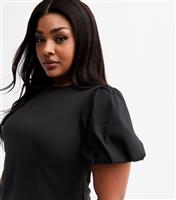 Women's Plus Size Black Poplin Sleeve Top Curves New Look