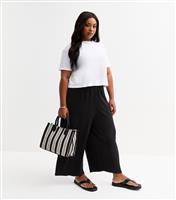 Women's Plus Size Black Plisse Cropped Trousers Curves New Look