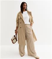 Women's Plus Size Brown Striped Seersucker Trousers Curves New Look