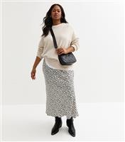 Women's Plus Size Off White Satin Spotted Print Midi Skirt Curves New Look