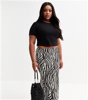 Women's Plus Size Black Zebra Print Satin Midi Skirt Curves New Look