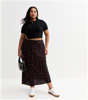 Women's Plus Size Black Berry Print Jersey Midi Skirt Curves New Look