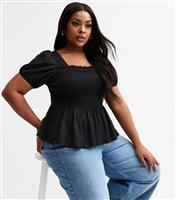 Women's Plus Size Black Crinkled Shirred Top Curves New Look