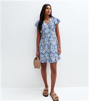 Women's Blue Printed Frill Mini Dress Blue Vanilla New Look