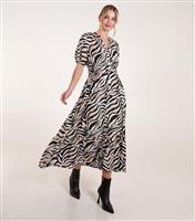 Women's Black Patterned Puff Sleeve Midi Dress Blue Vanilla New Look