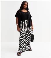 Women's Plus Size Black Zebra Print Wide Leg Trousers Curves New Look