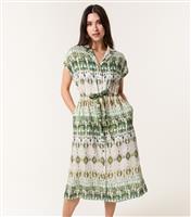 Women's Khaki Green Drawstring Printed Shirt Dress Blue Vanilla New Look