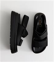 Women's Black Rip Tape Straps Faux Leather Flatform Sandals Vegan New Look