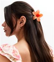 Orange Tropical Flower Hair Claw Clip New Look