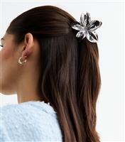 Silver Metallic Flower Hair Claw Clip New Look