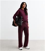 Women's Burgundy Wide Leg Joggers New Look