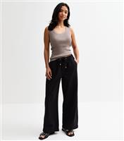 Women's Petite Black Twill Wide Leg Trousers New Look