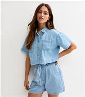 Women's Petite Light Blue Short Sleeve Denim Shirt New Look