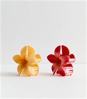 Pack of 2 Orange and Yellow Flower Hair Claw Clips New Look