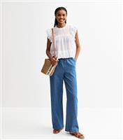 Women's Tall Blue Drawstring Waist Wide Leg Trousers New Look