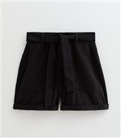 Women's Tall Black Belted Twill Shorts New Look