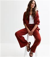 Women's Burgundy Double Cloth Wide Leg Trousers New Look