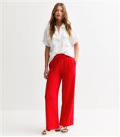 Women's Bright Red Double Cloth Wide Leg Trousers New Look