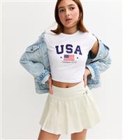 Girls' Off White Buckle Detail Pleated Mini Skort New Look