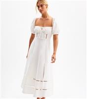 Women's White Puff Sleeve Slit Hem Milkmaid Midi Dress New Look