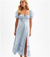 Women's Light Blue Puff Sleeve Slit Hem Midi Dress New Look