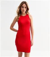 Women's Red Rib Jersey Racer Mini Dress New Look