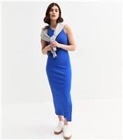 Women's Bright Blue Rib Jersey Racer Midi Dress New Look