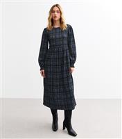Women's Blue Textured Checked Midi Dress New Look
