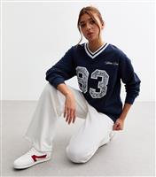 Girls' Navy 93 Appliqud V-Neck Sweatshirt New Look
