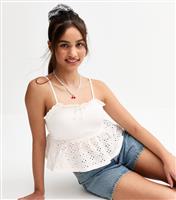 Girls' White Broderie Anglaise Babydoll Cami Top New Look