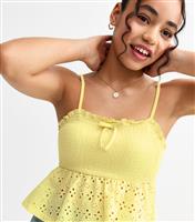 Girls' Light Yellow Broderie Anglaise Babydoll Cami Top New Look