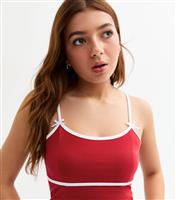 Girls' Red Contrast Trim Cami Top New Look