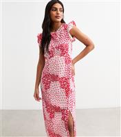 Women's Pink Ditsy Print Frill Trim Midi Dress New Look