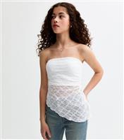 Girls' White Jersey Lace Asymmetric Bandeau Top New Look