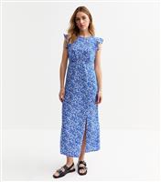 Women's Blue Floral Print Slit Hem Midi Dress New Look