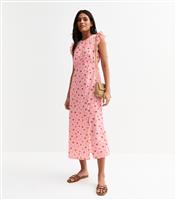 Women's Pink Rose Print Frill Sleeve Midi Dress New Look