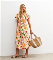 Women's White Tropical Print Wrap Midi Dress New Look