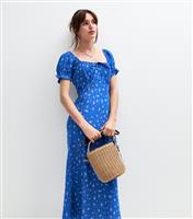 Women's Blue Floral Print Square Neck Midi Dress New Look