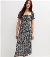 Women's Black Floral Milkmaid Midi Dress New Look
