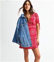 Women's Red Paisley Print Tie Sleeve Mini Dress New Look